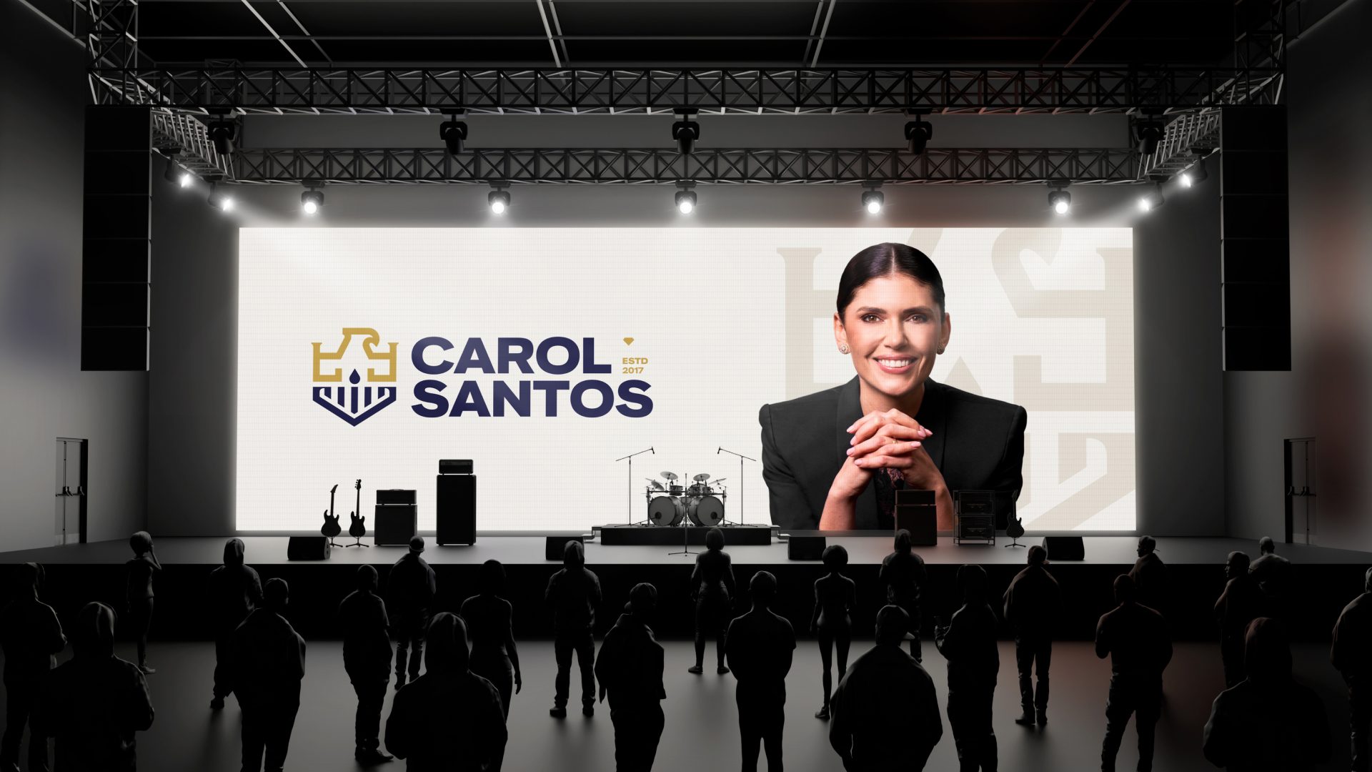 Telão de evento com a marca Carol Santos